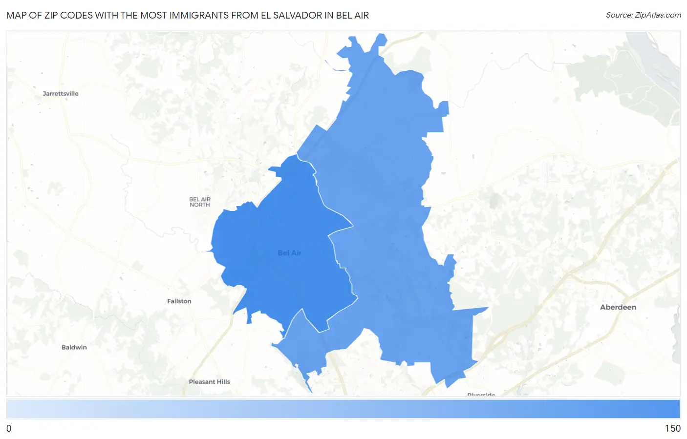 Zip Codes with the Most Immigrants from El Salvador in Bel Air Map