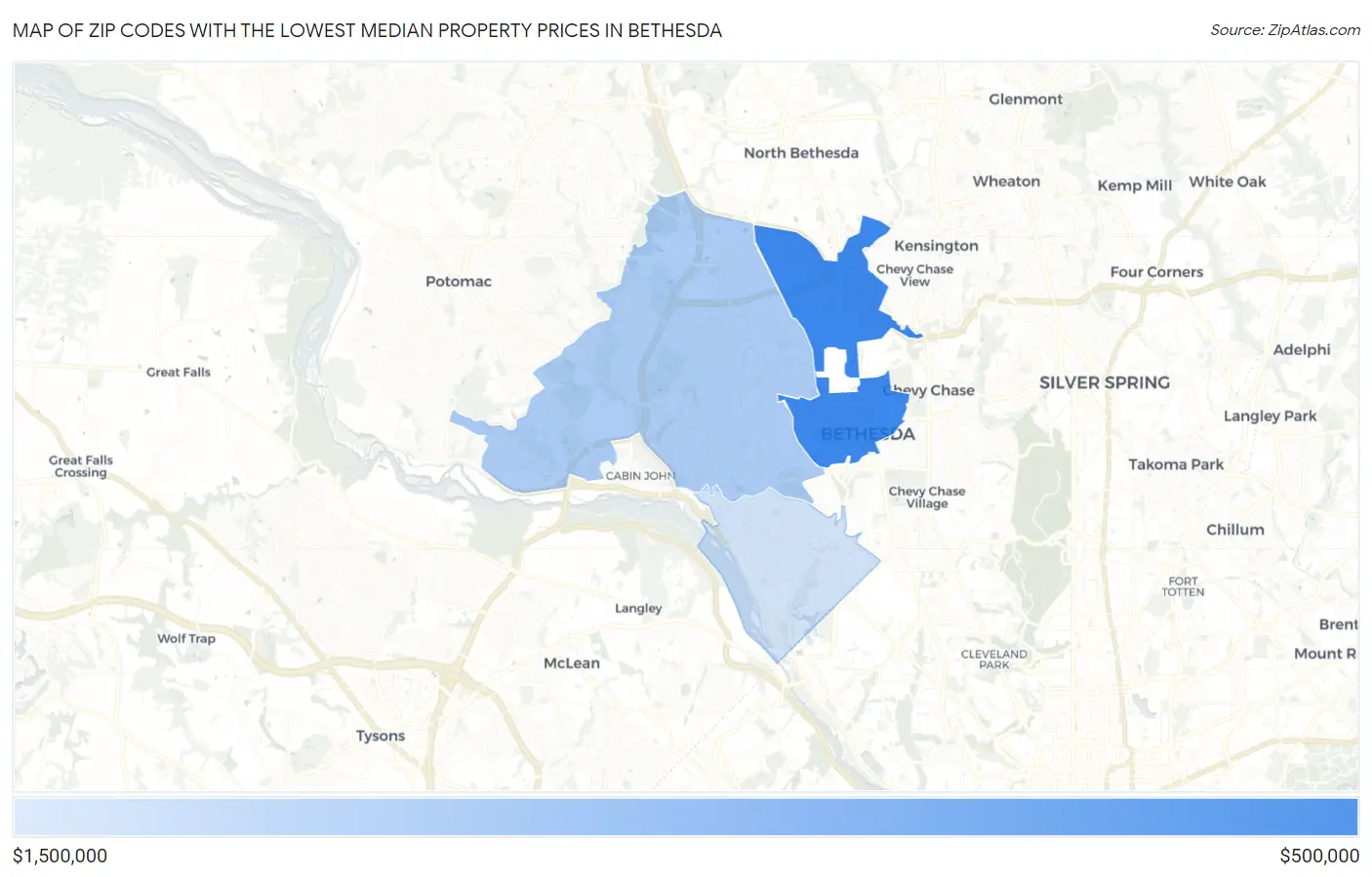 Zip Codes with the Lowest Median Property Prices in Bethesda Map