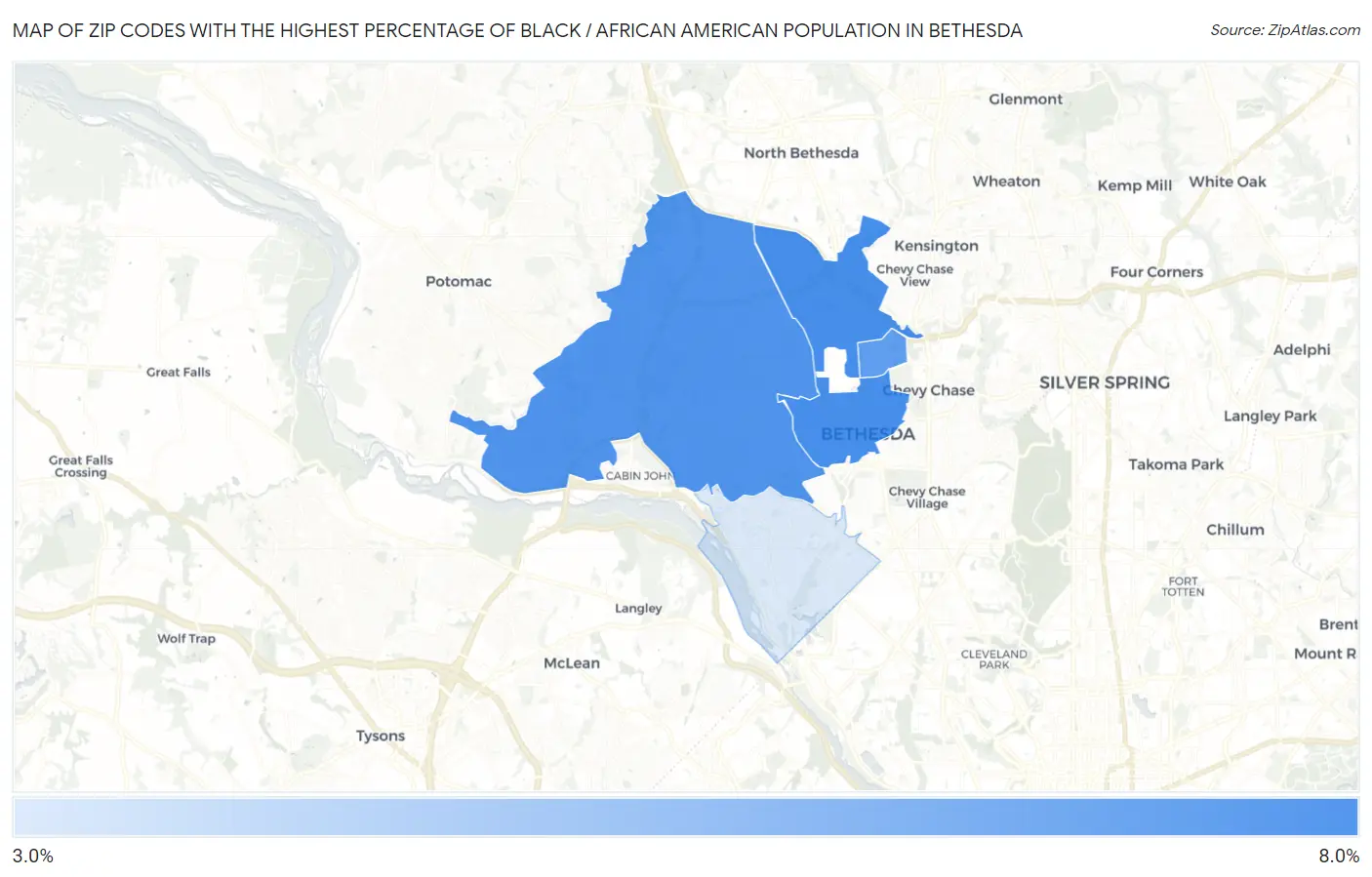 Zip Codes with the Highest Percentage of Black / African American Population in Bethesda Map