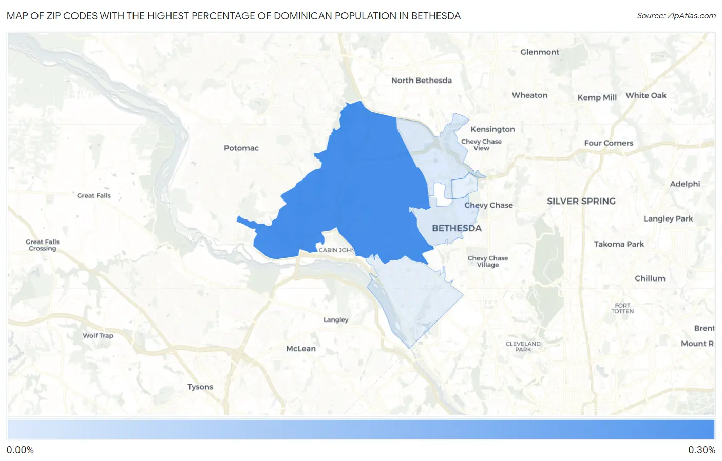 Zip Codes with the Highest Percentage of Dominican Population in Bethesda Map