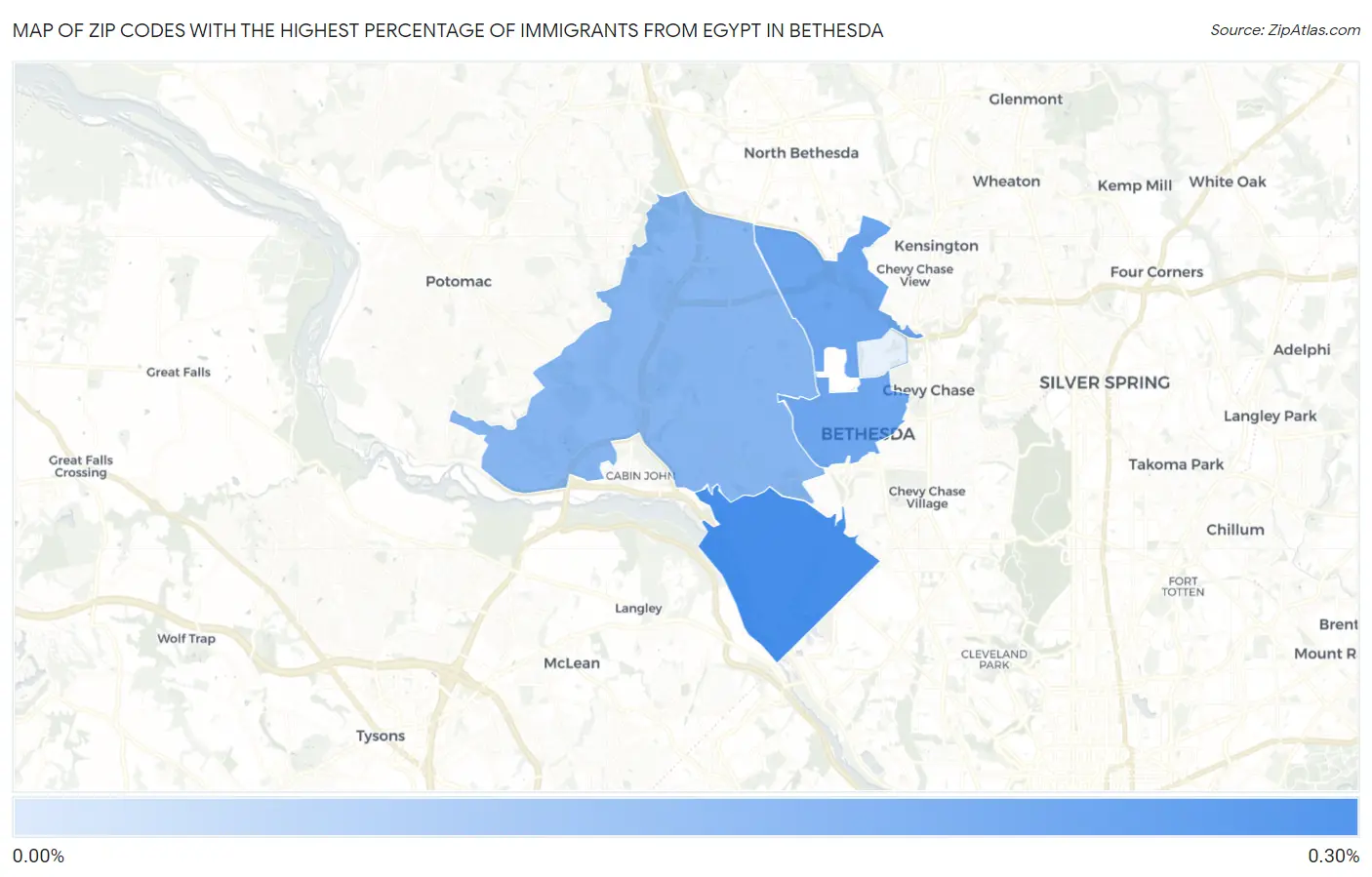 Zip Codes with the Highest Percentage of Immigrants from Egypt in Bethesda Map