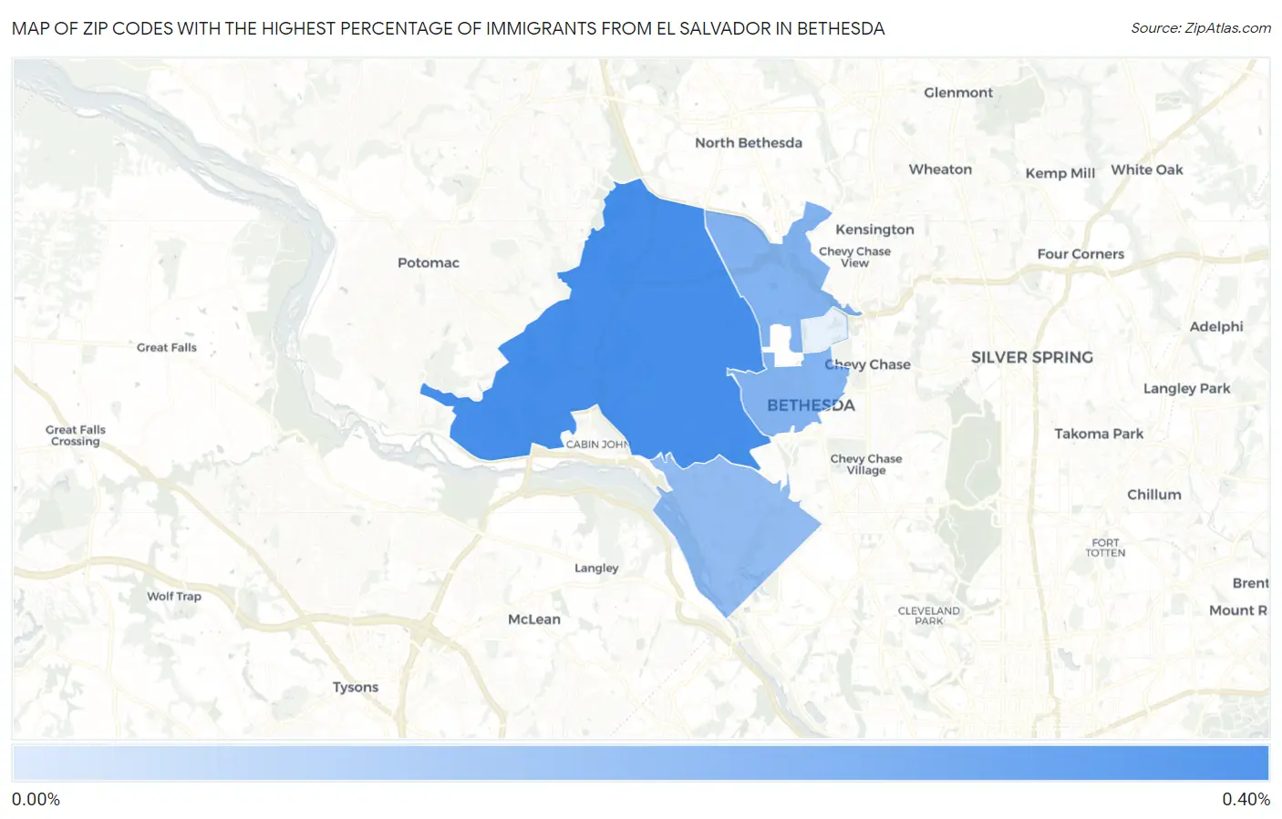 Zip Codes with the Highest Percentage of Immigrants from El Salvador in Bethesda Map