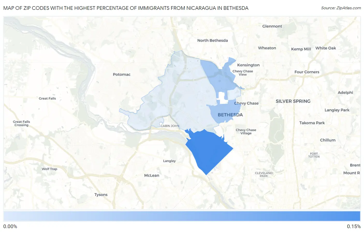 Zip Codes with the Highest Percentage of Immigrants from Nicaragua in Bethesda Map