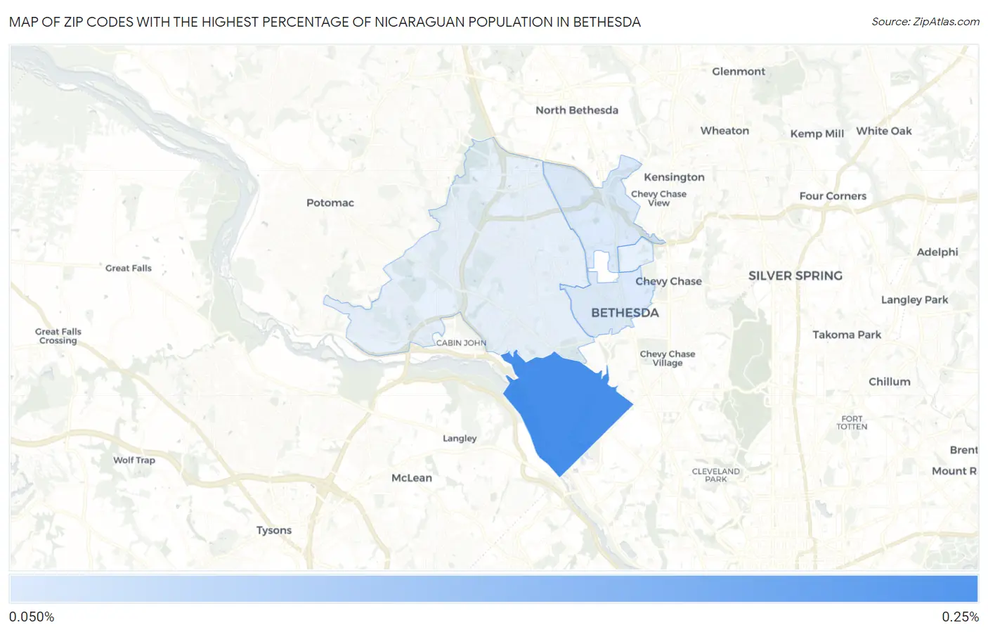 Zip Codes with the Highest Percentage of Nicaraguan Population in Bethesda Map