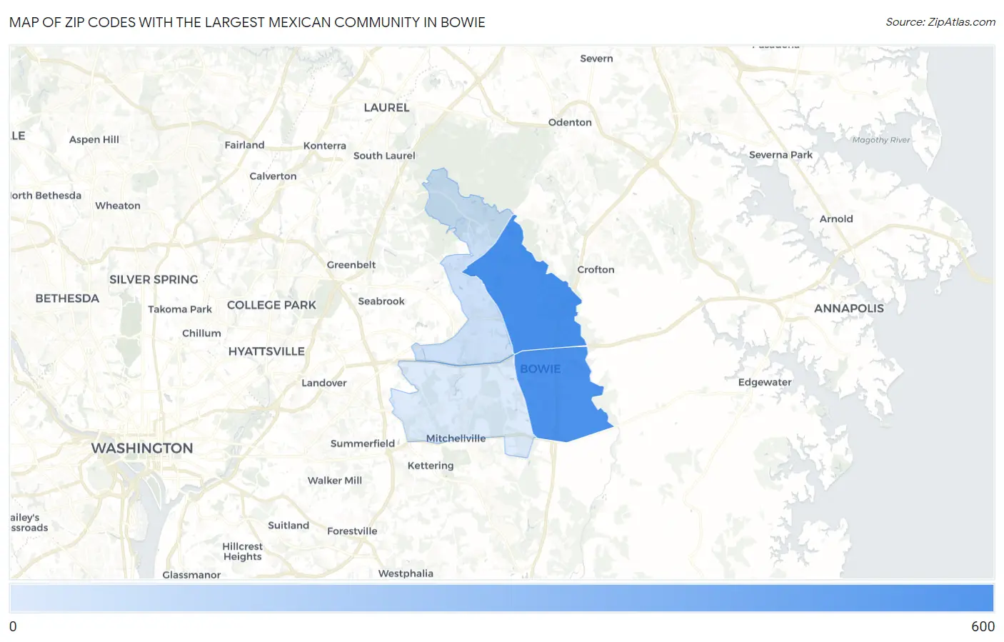 Zip Codes with the Largest Mexican Community in Bowie Map