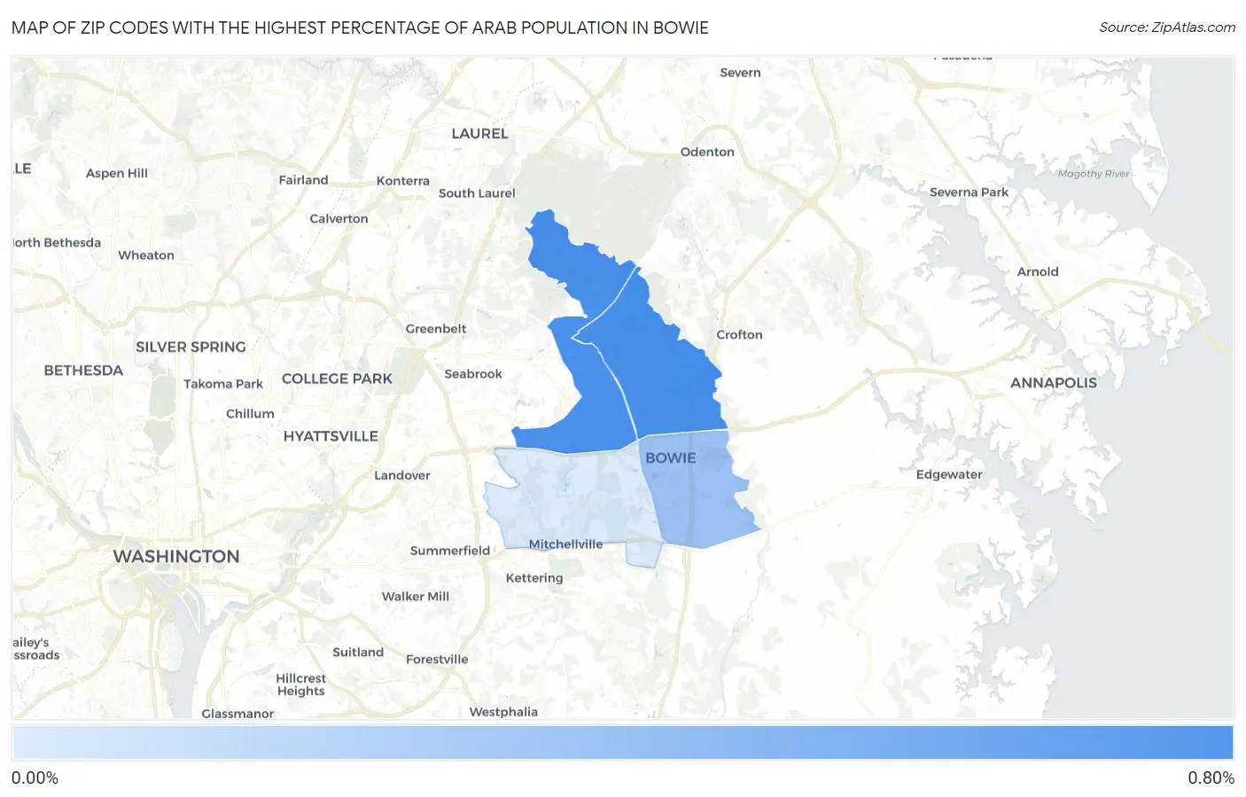 Zip Codes with the Highest Percentage of Arab Population in Bowie Map