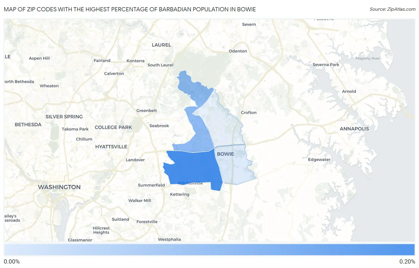 Zip Codes with the Highest Percentage of Barbadian Population in Bowie Map
