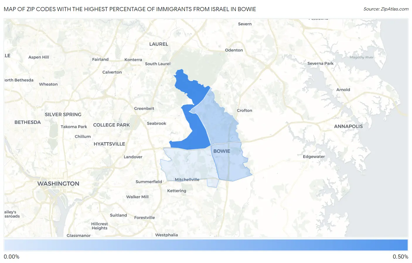 Zip Codes with the Highest Percentage of Immigrants from Israel in Bowie Map