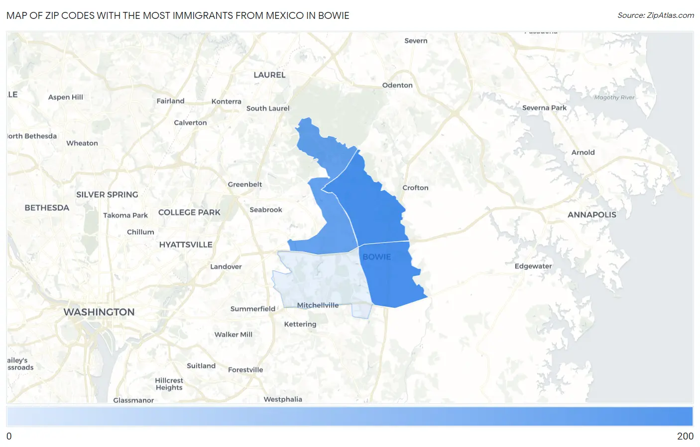 Zip Codes with the Most Immigrants from Mexico in Bowie Map
