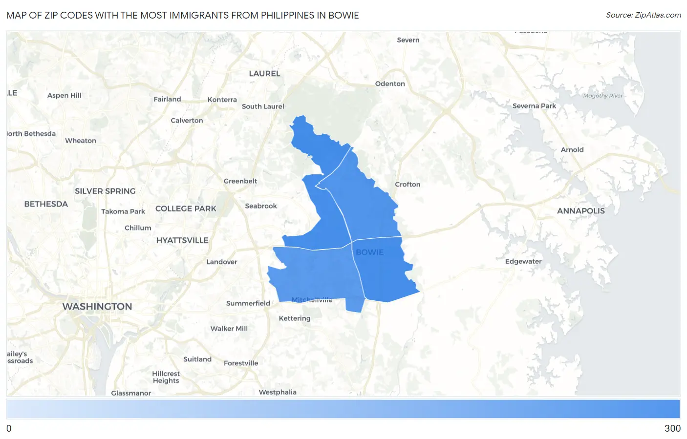 Zip Codes with the Most Immigrants from Philippines in Bowie Map