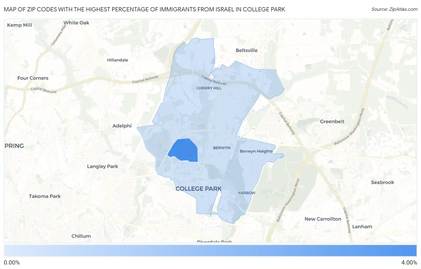 Zip Codes with the Highest Percentage of Immigrants from Israel in College Park Map