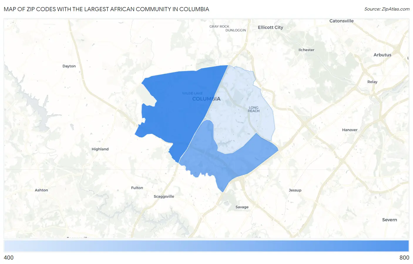 Zip Codes with the Largest African Community in Columbia Map
