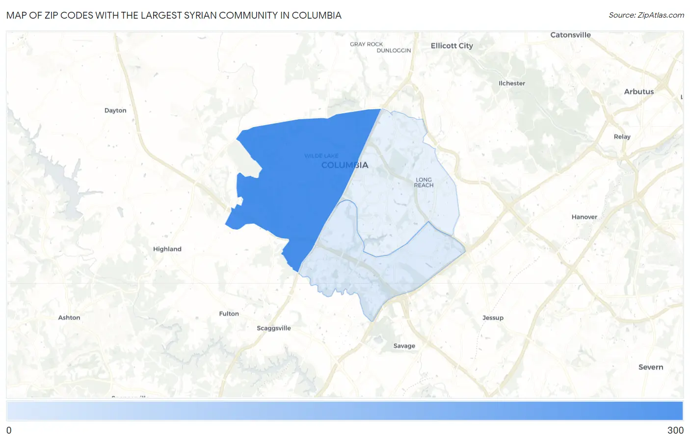 Zip Codes with the Largest Syrian Community in Columbia Map