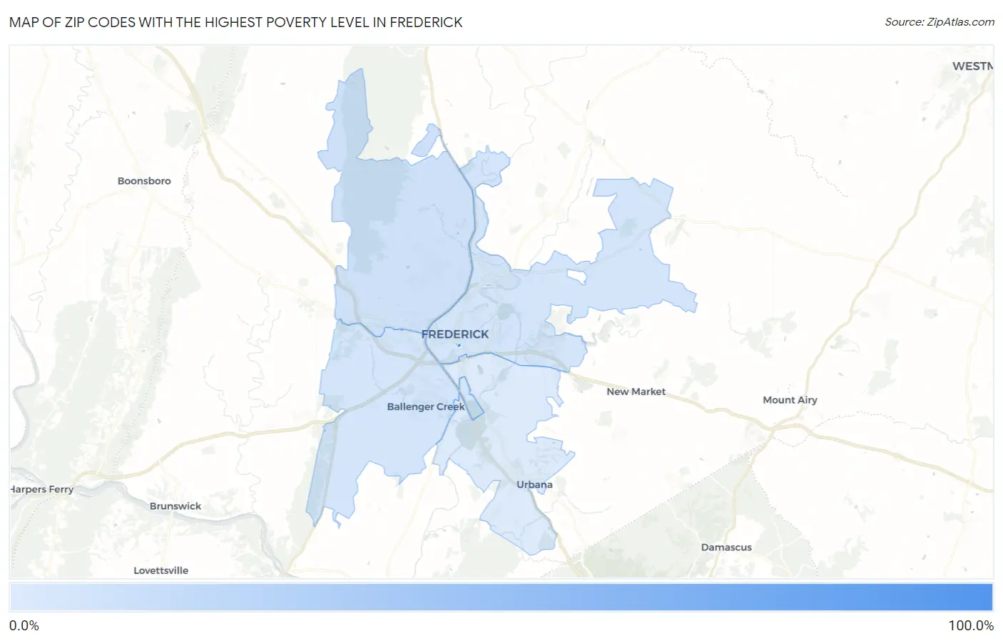 Zip Codes with the Highest Poverty Level in Frederick Map