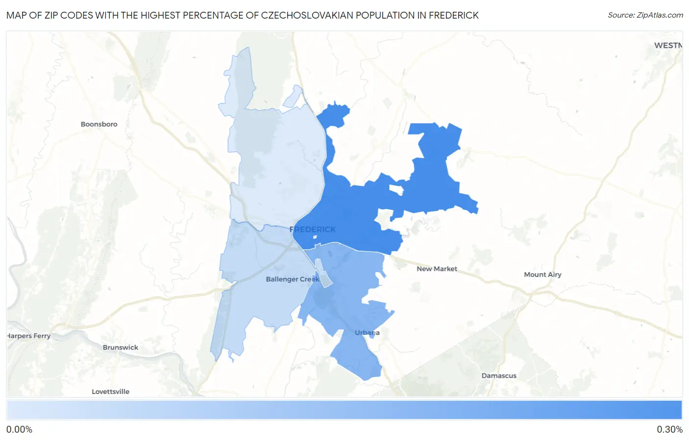 Zip Codes with the Highest Percentage of Czechoslovakian Population in Frederick Map