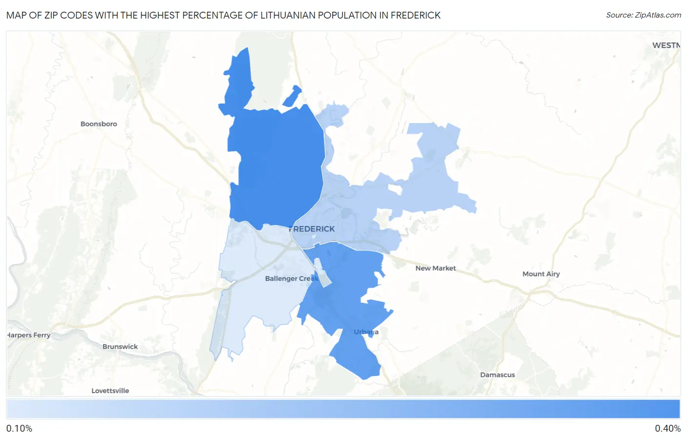 Zip Codes with the Highest Percentage of Lithuanian Population in Frederick Map