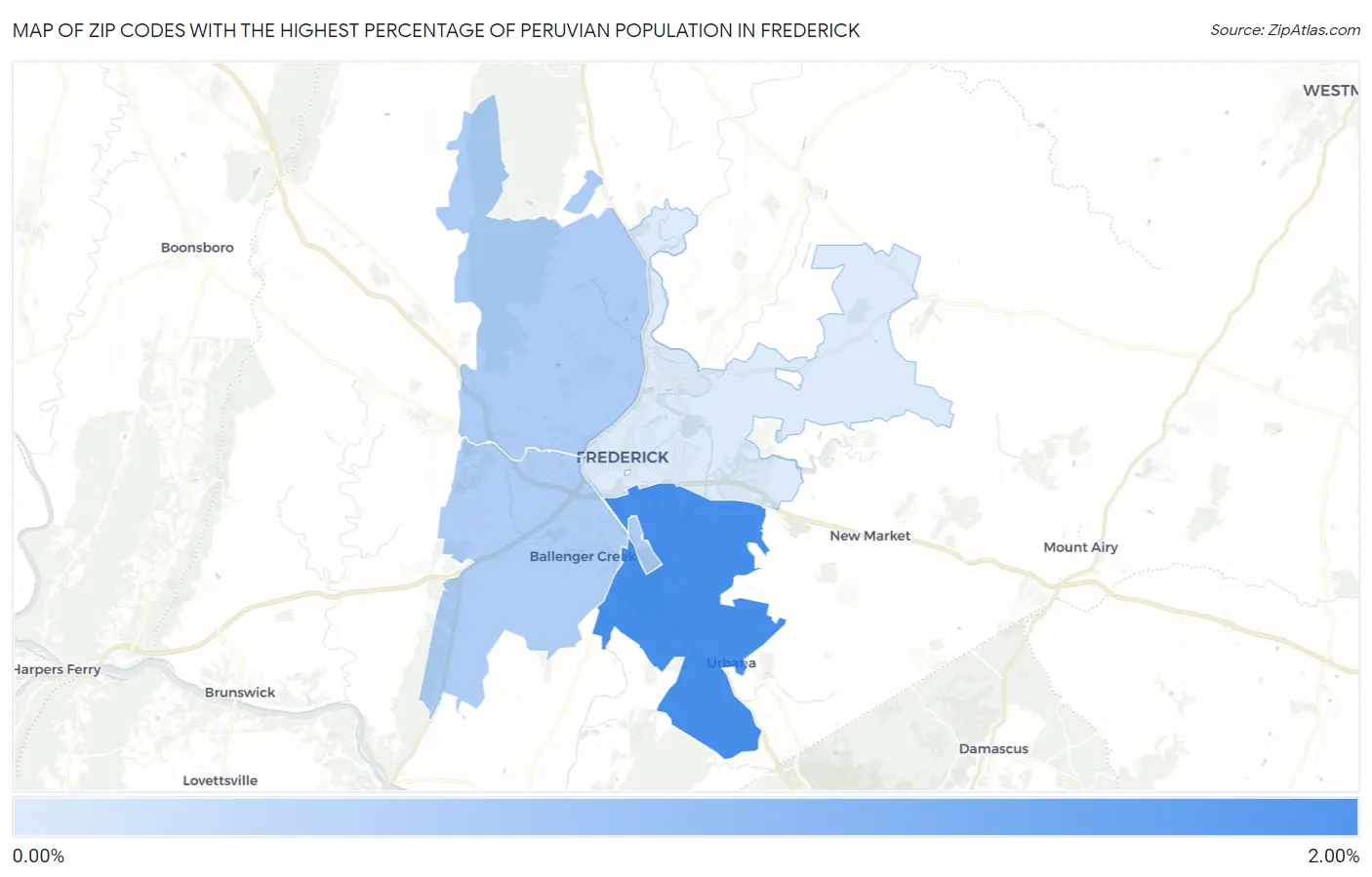 Zip Codes with the Highest Percentage of Peruvian Population in Frederick Map