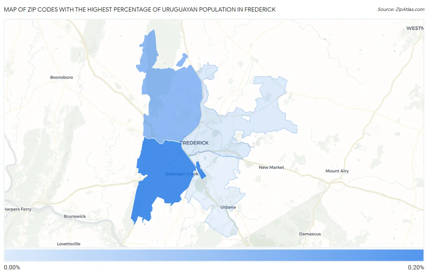 Zip Codes with the Highest Percentage of Uruguayan Population in Frederick Map