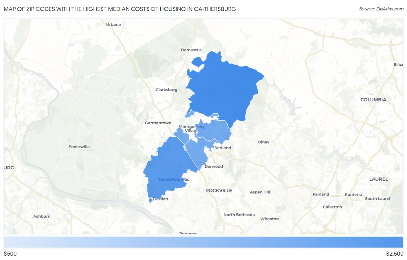 Zip Codes with the Highest Median Costs of Housing in Gaithersburg Map
