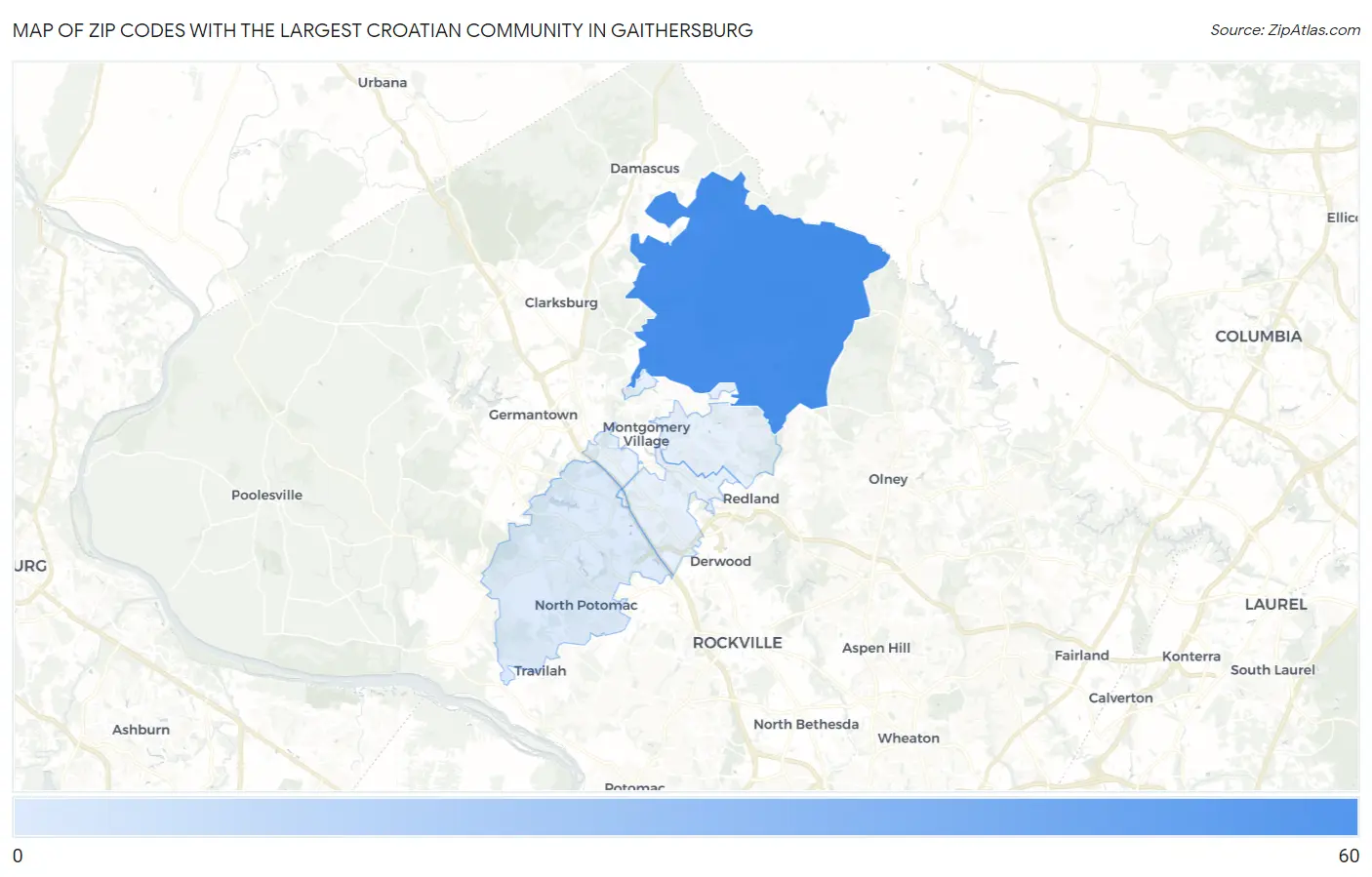 Zip Codes with the Largest Croatian Community in Gaithersburg Map