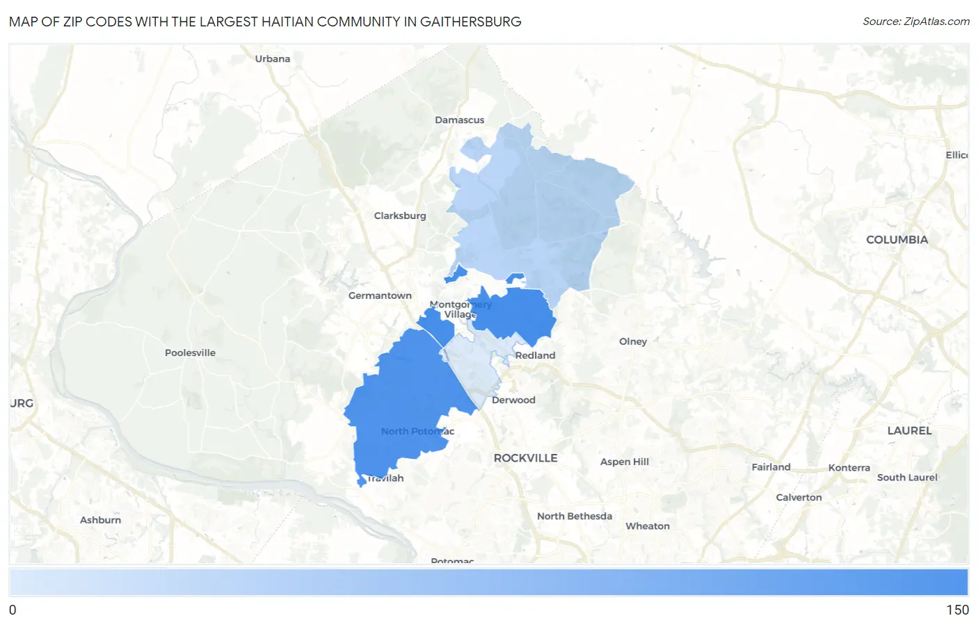 Zip Codes with the Largest Haitian Community in Gaithersburg Map