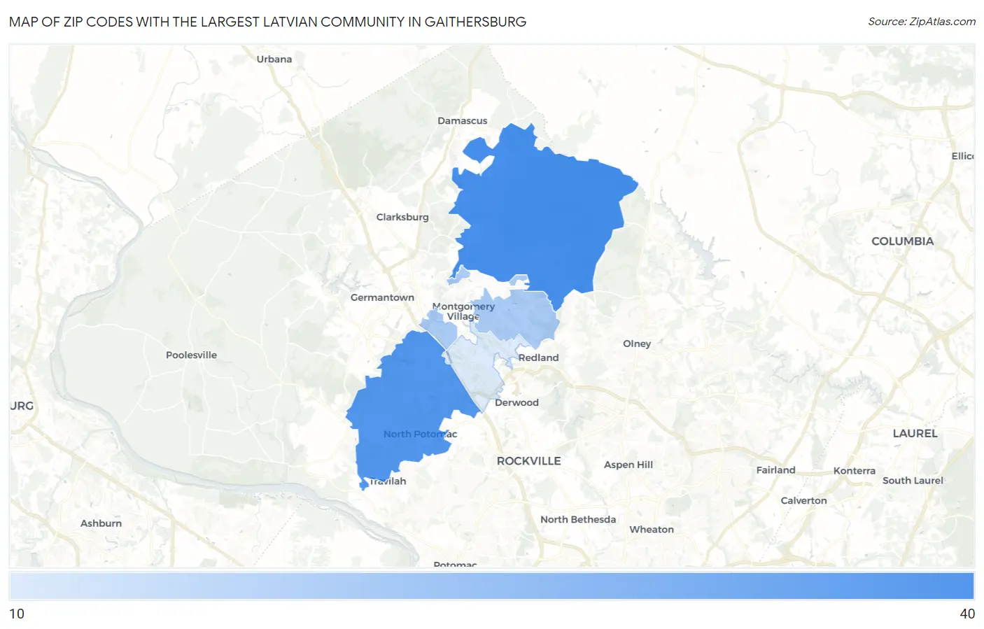 Zip Codes with the Largest Latvian Community in Gaithersburg Map