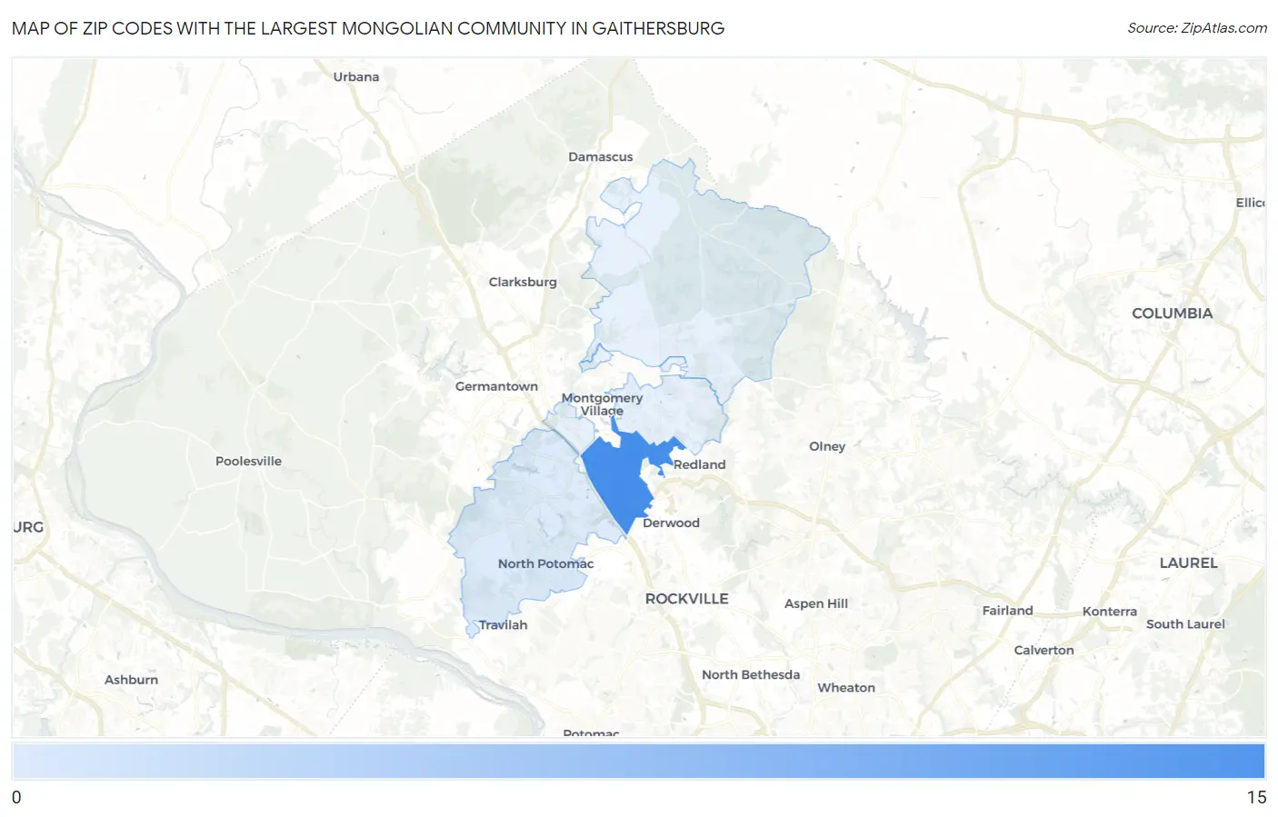 Zip Codes with the Largest Mongolian Community in Gaithersburg Map