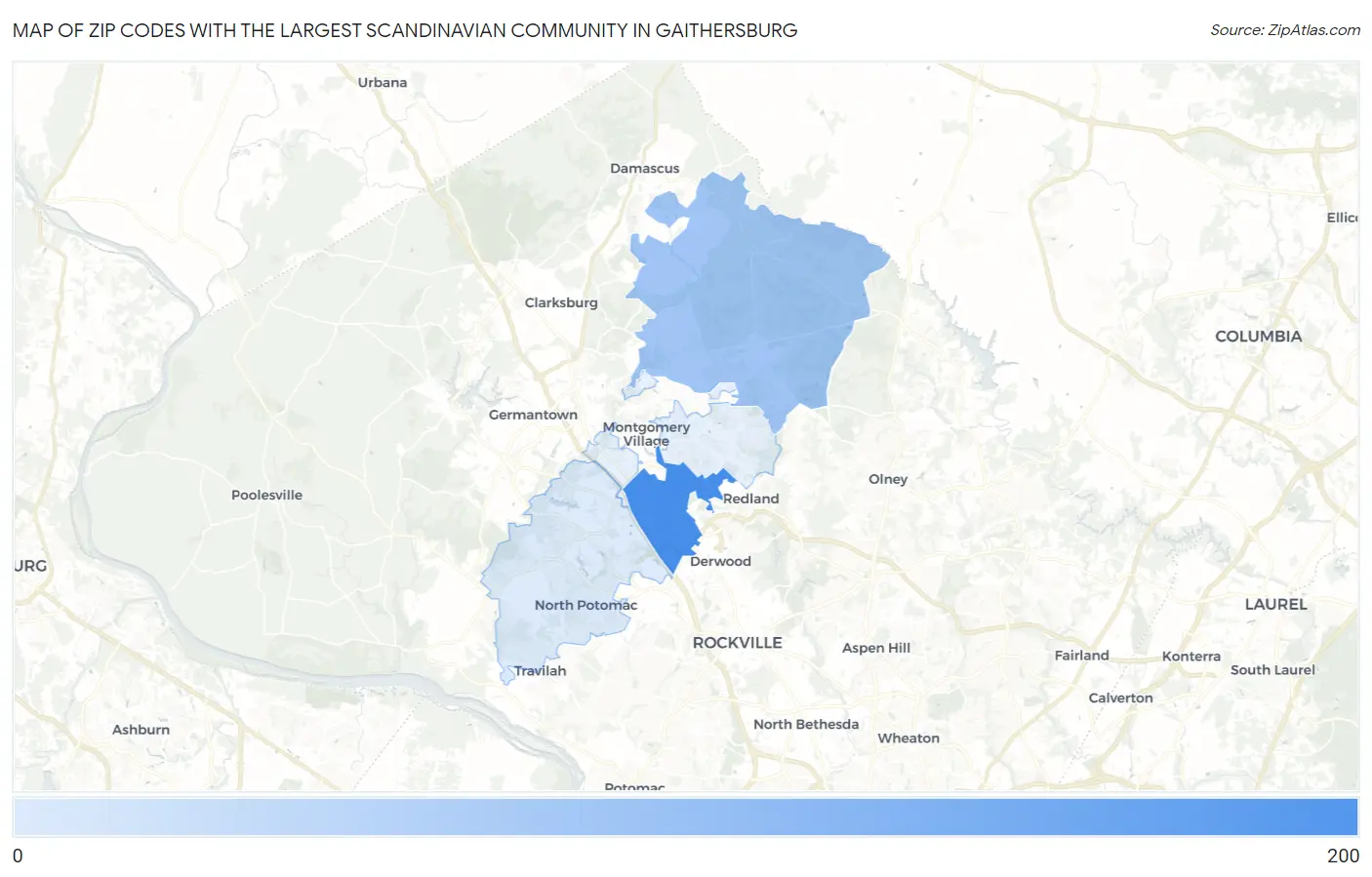 Zip Codes with the Largest Scandinavian Community in Gaithersburg Map