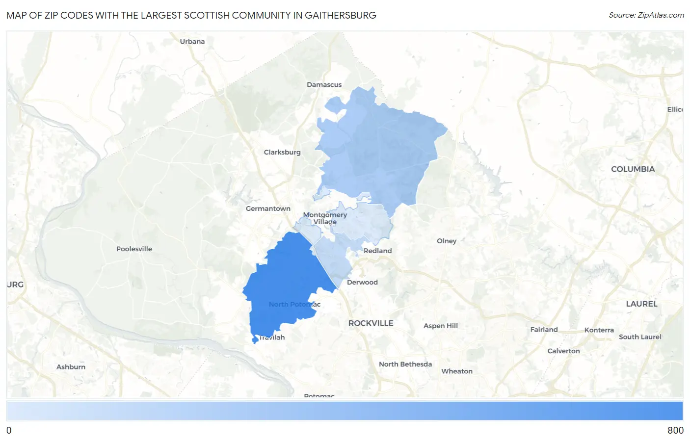 Zip Codes with the Largest Scottish Community in Gaithersburg Map