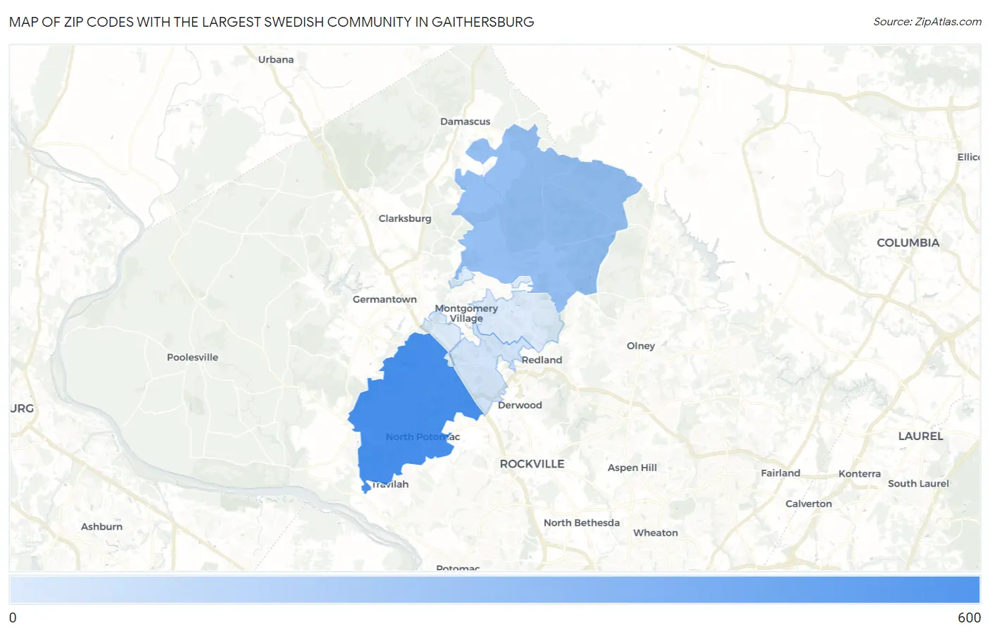 Zip Codes with the Largest Swedish Community in Gaithersburg Map