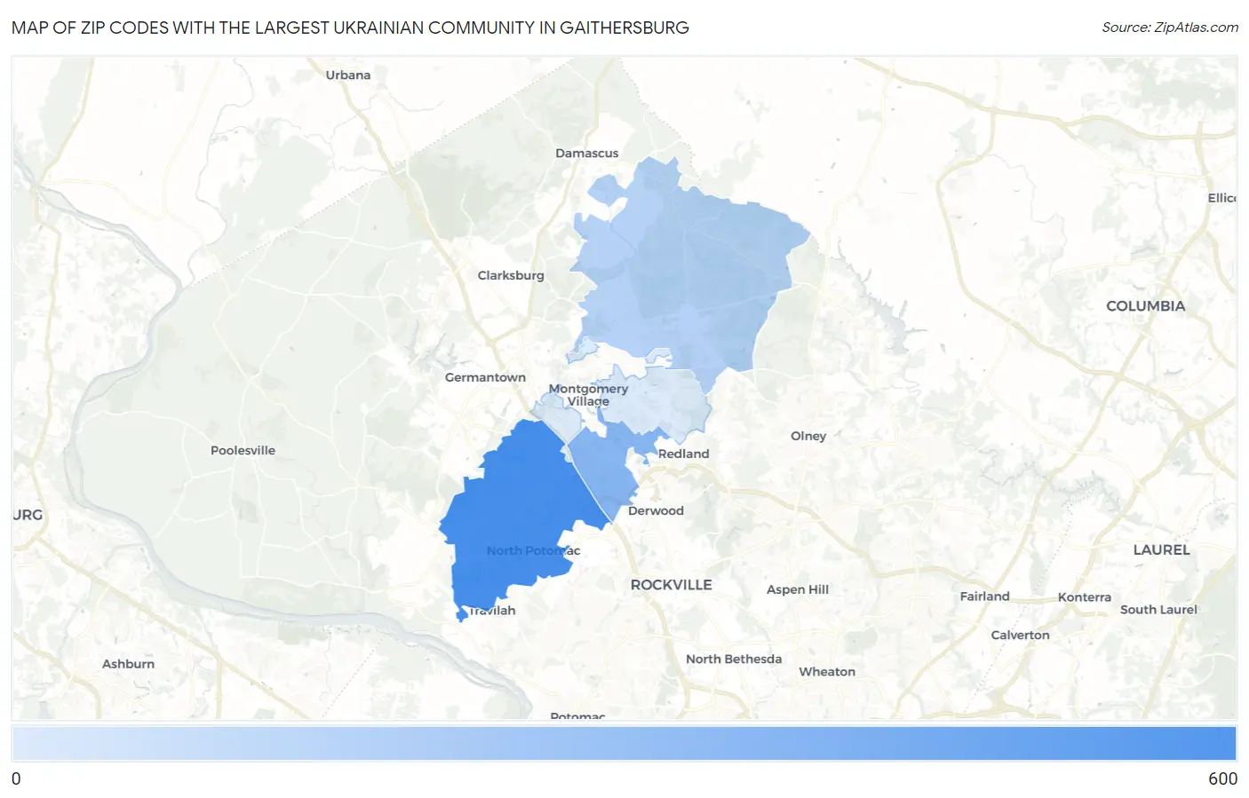 Zip Codes with the Largest Ukrainian Community in Gaithersburg Map