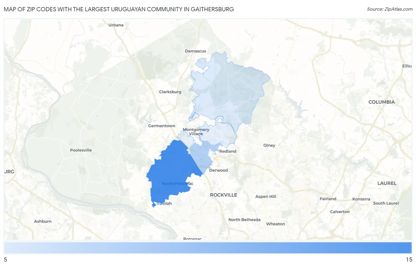 Zip Codes with the Largest Uruguayan Community in Gaithersburg Map