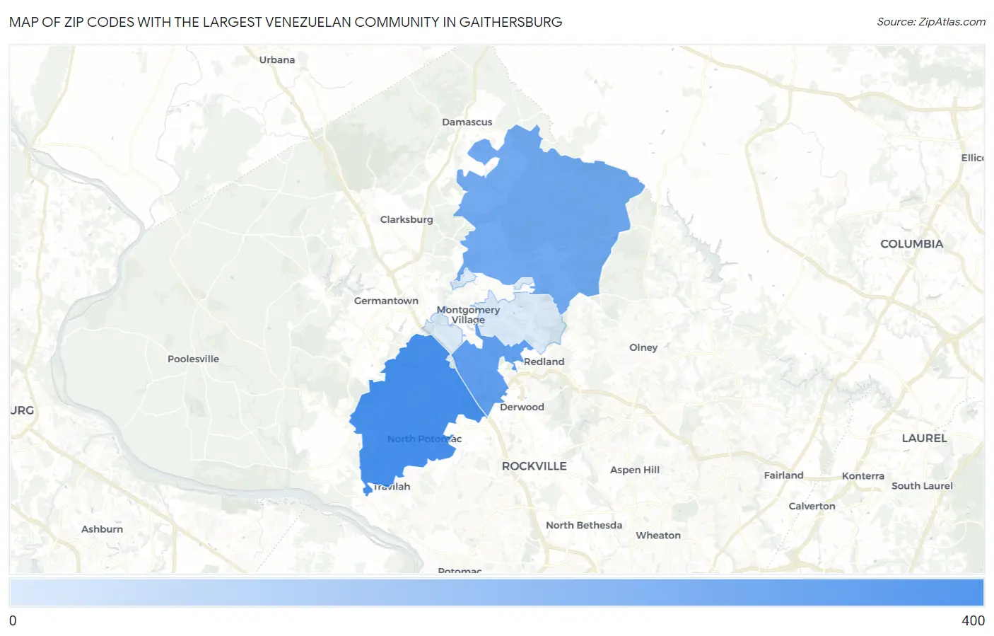 Zip Codes with the Largest Venezuelan Community in Gaithersburg Map