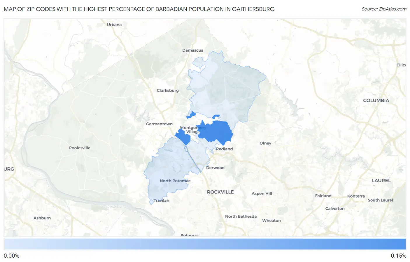 Zip Codes with the Highest Percentage of Barbadian Population in Gaithersburg Map