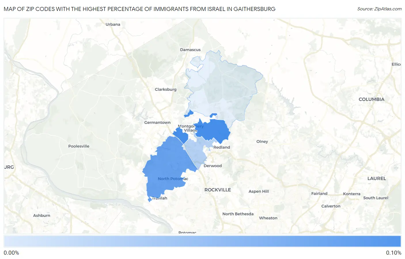 Zip Codes with the Highest Percentage of Immigrants from Israel in Gaithersburg Map