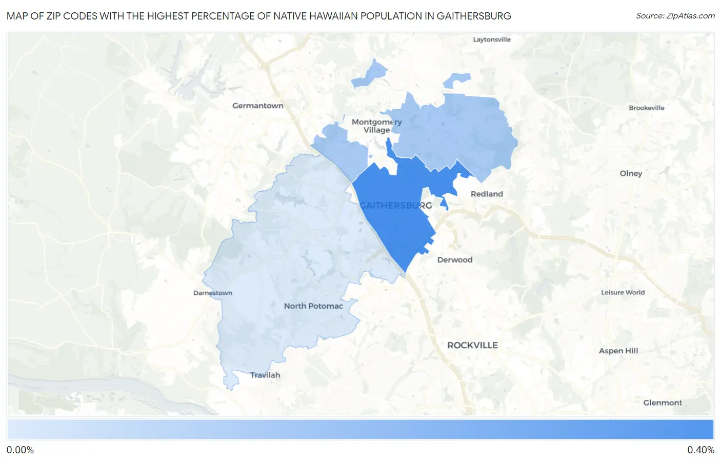 Zip Codes with the Highest Percentage of Native Hawaiian Population in Gaithersburg Map