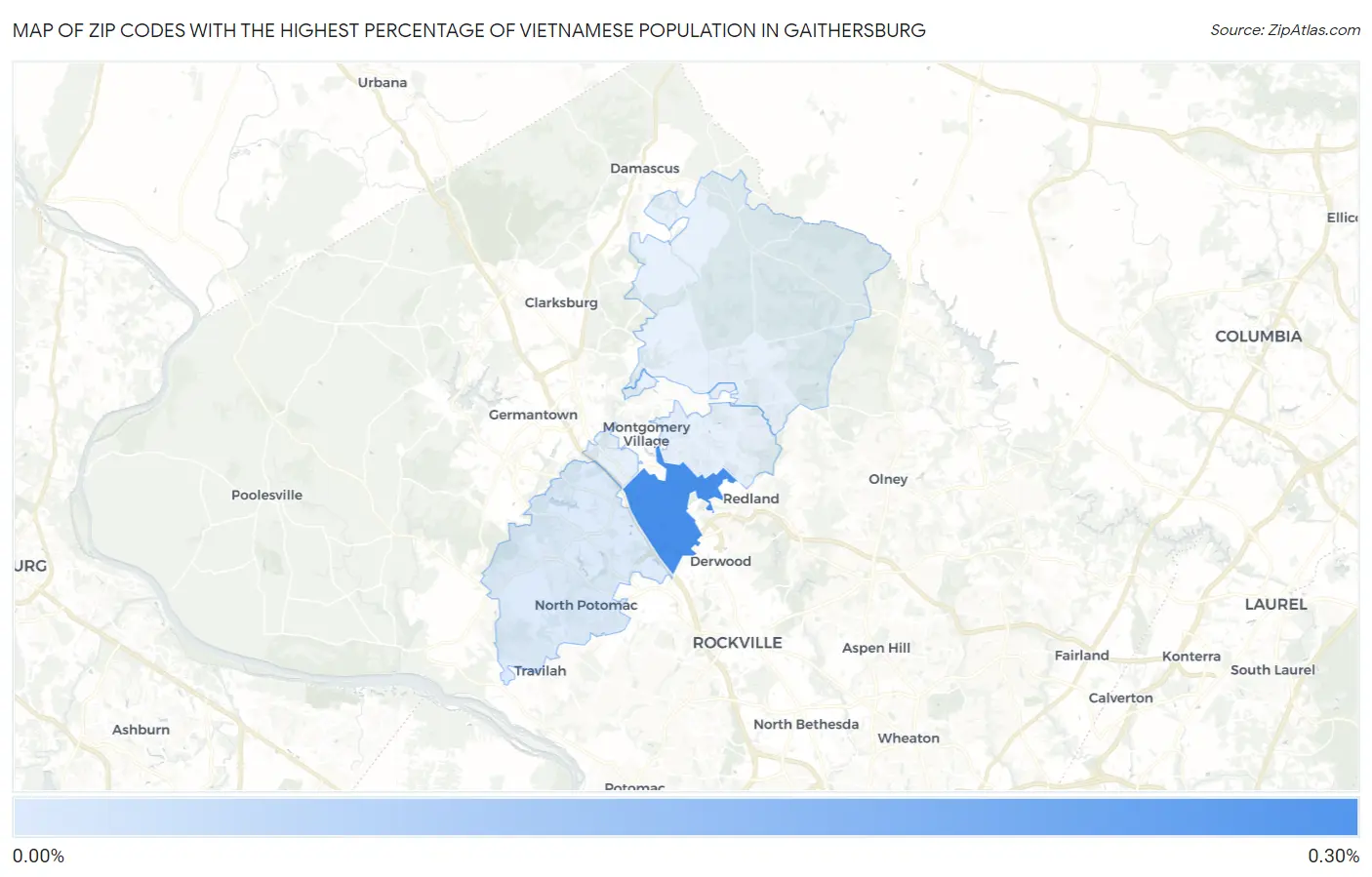 Zip Codes with the Highest Percentage of Vietnamese Population in Gaithersburg Map