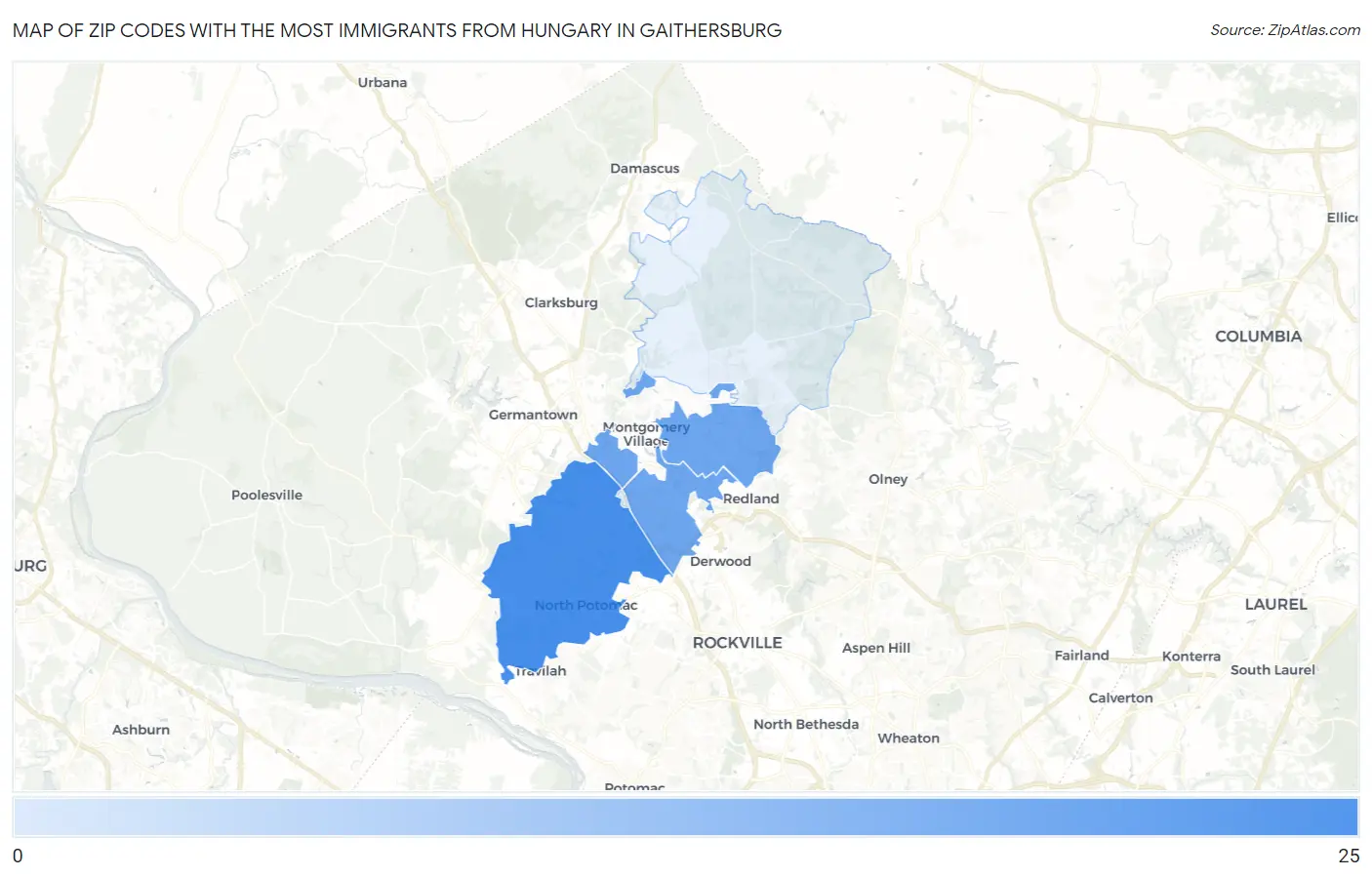 Zip Codes with the Most Immigrants from Hungary in Gaithersburg Map