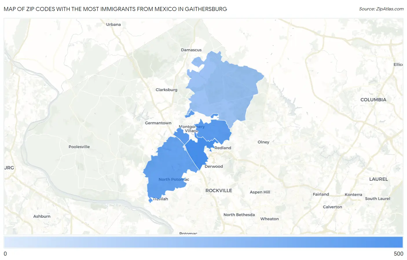 Zip Codes with the Most Immigrants from Mexico in Gaithersburg Map