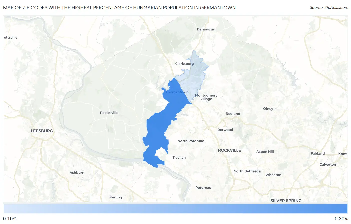 Zip Codes with the Highest Percentage of Hungarian Population in Germantown Map