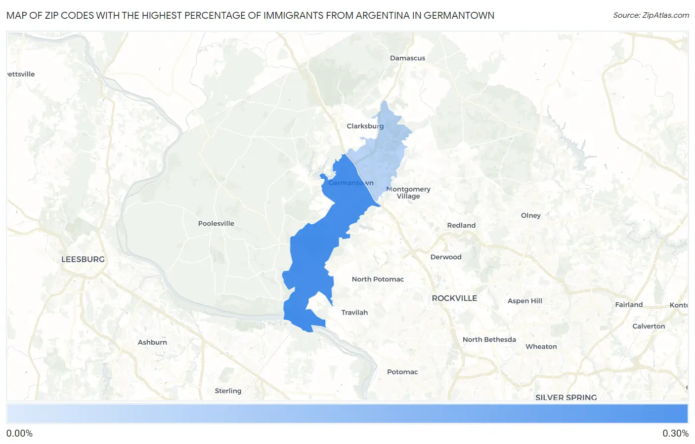 Zip Codes with the Highest Percentage of Immigrants from Argentina in Germantown Map