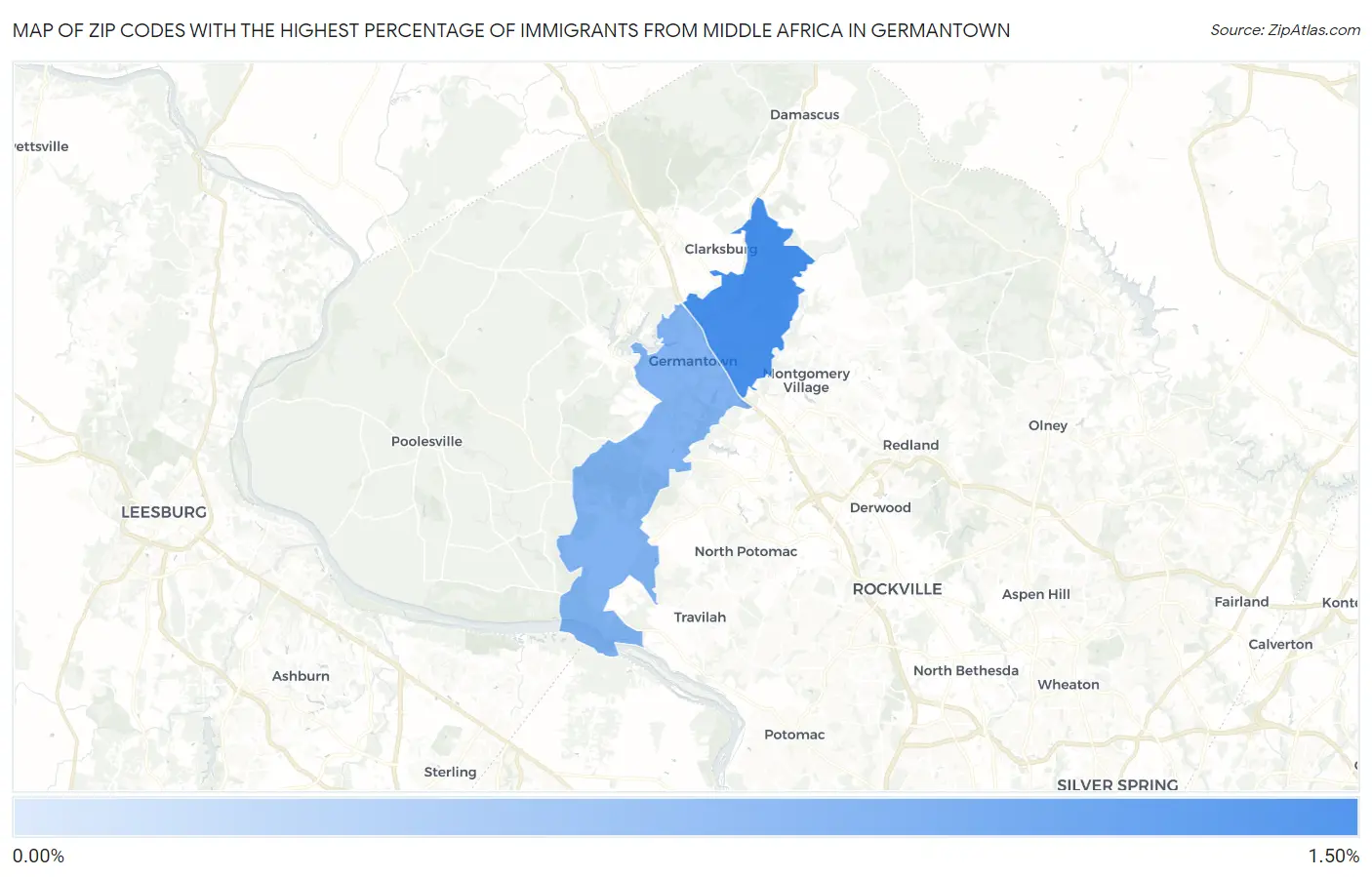 Zip Codes with the Highest Percentage of Immigrants from Middle Africa in Germantown Map
