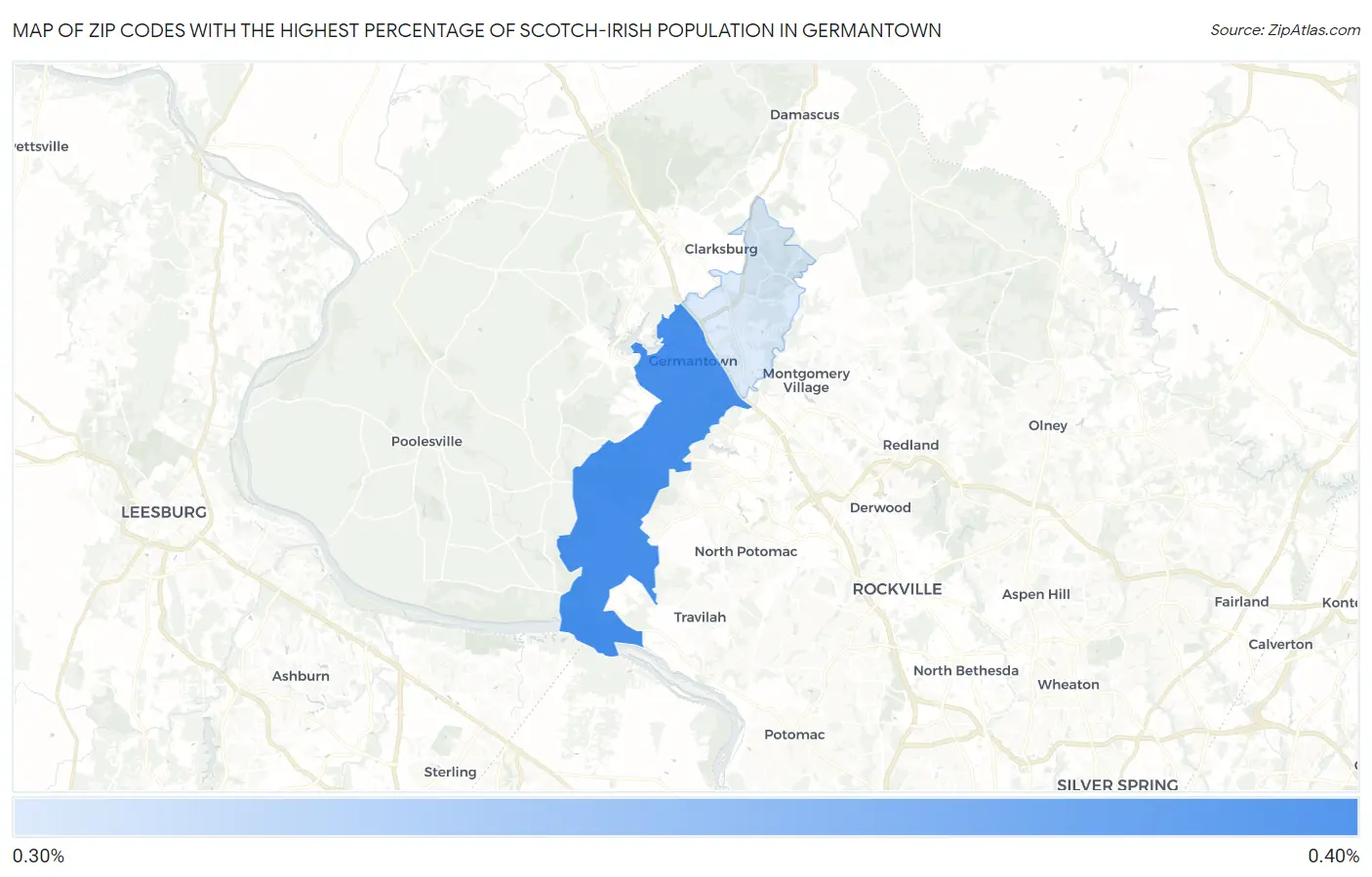 Zip Codes with the Highest Percentage of Scotch-Irish Population in Germantown Map