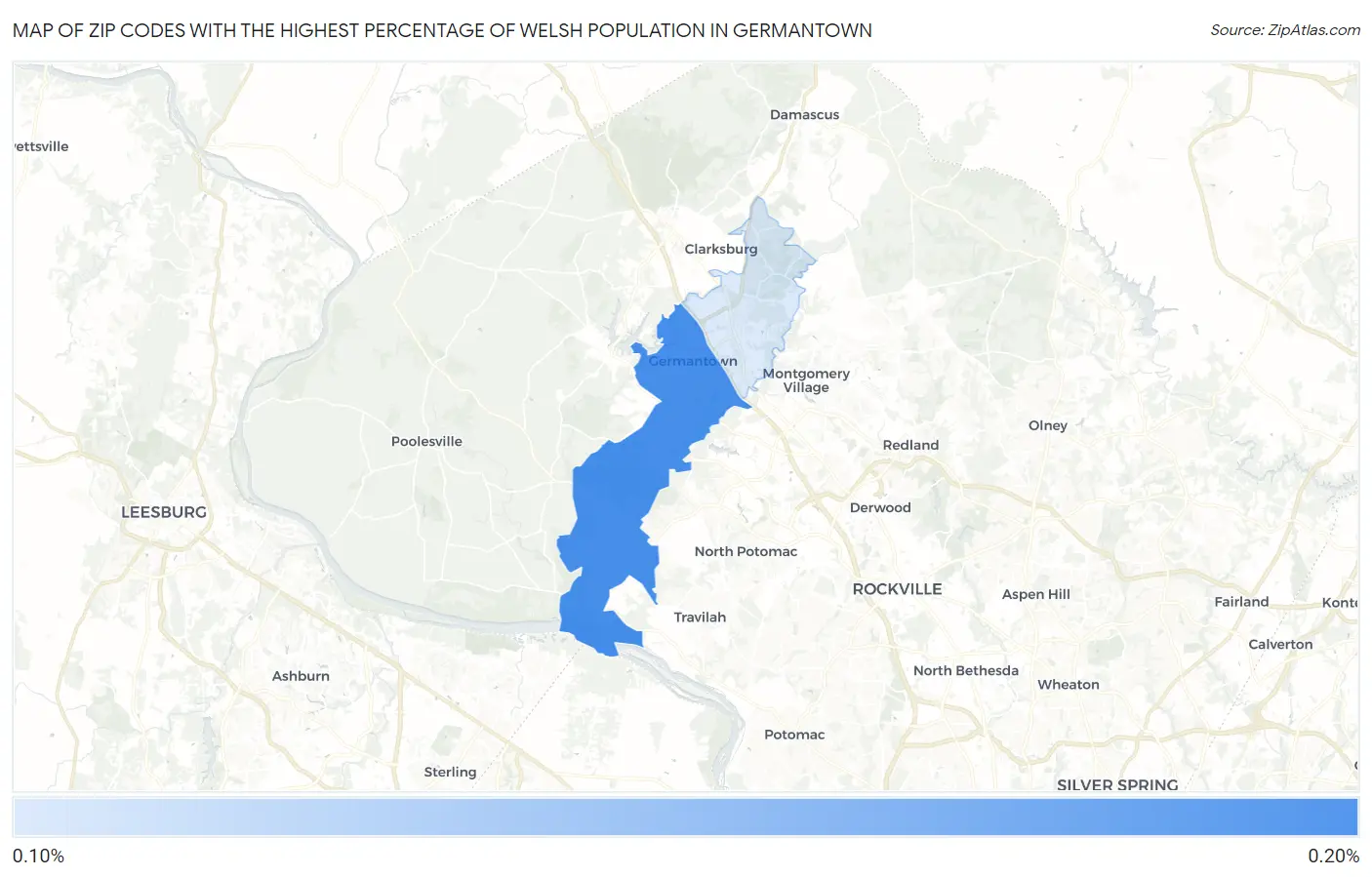 Zip Codes with the Highest Percentage of Welsh Population in Germantown Map