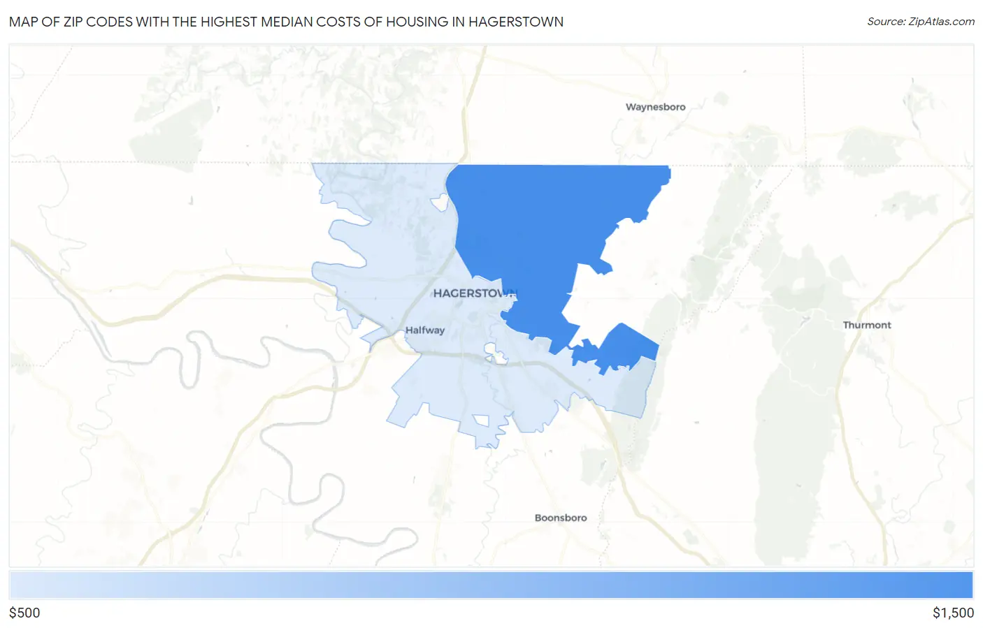 Zip Codes with the Highest Median Costs of Housing in Hagerstown Map