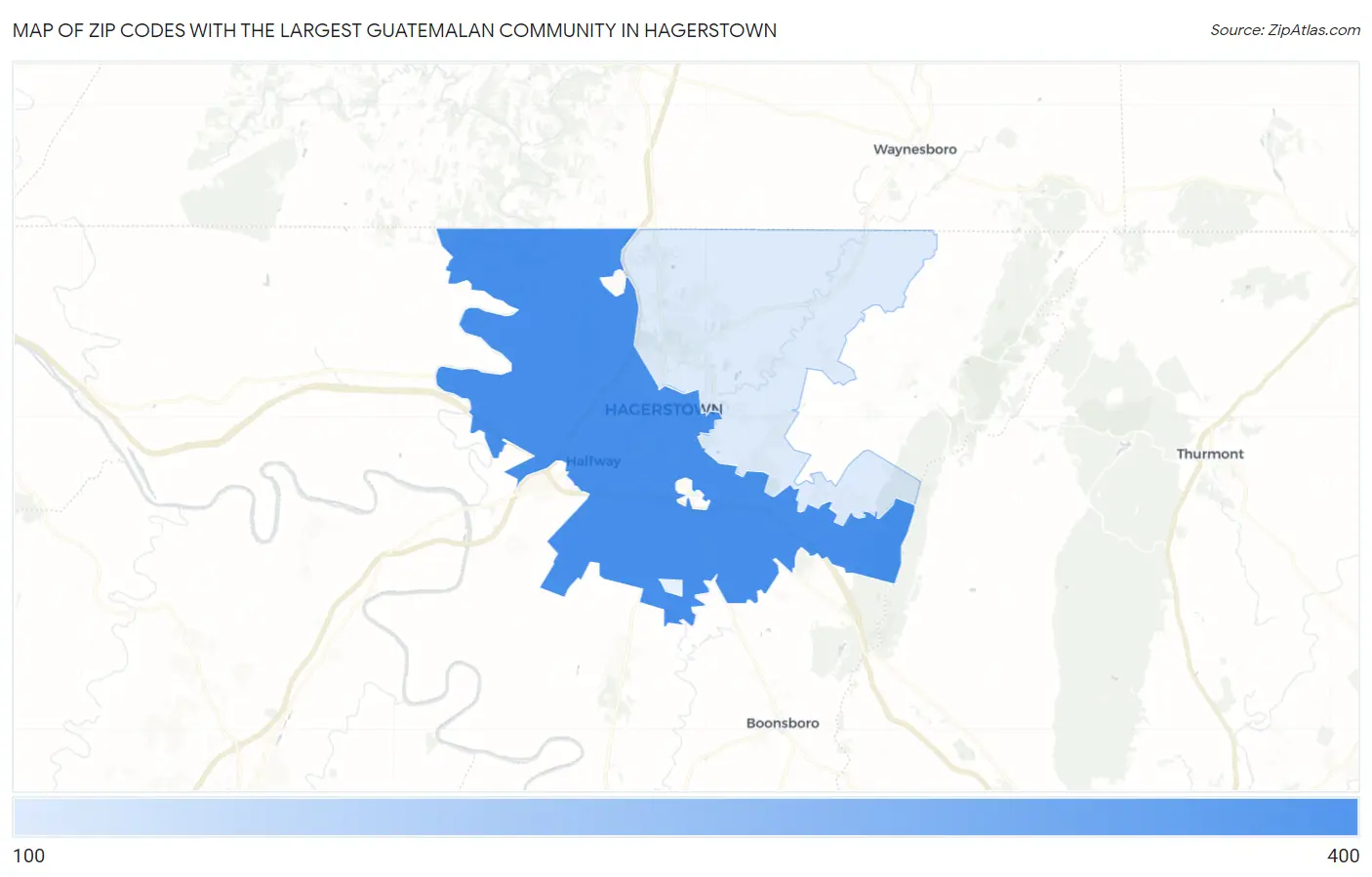 Zip Codes with the Largest Guatemalan Community in Hagerstown Map