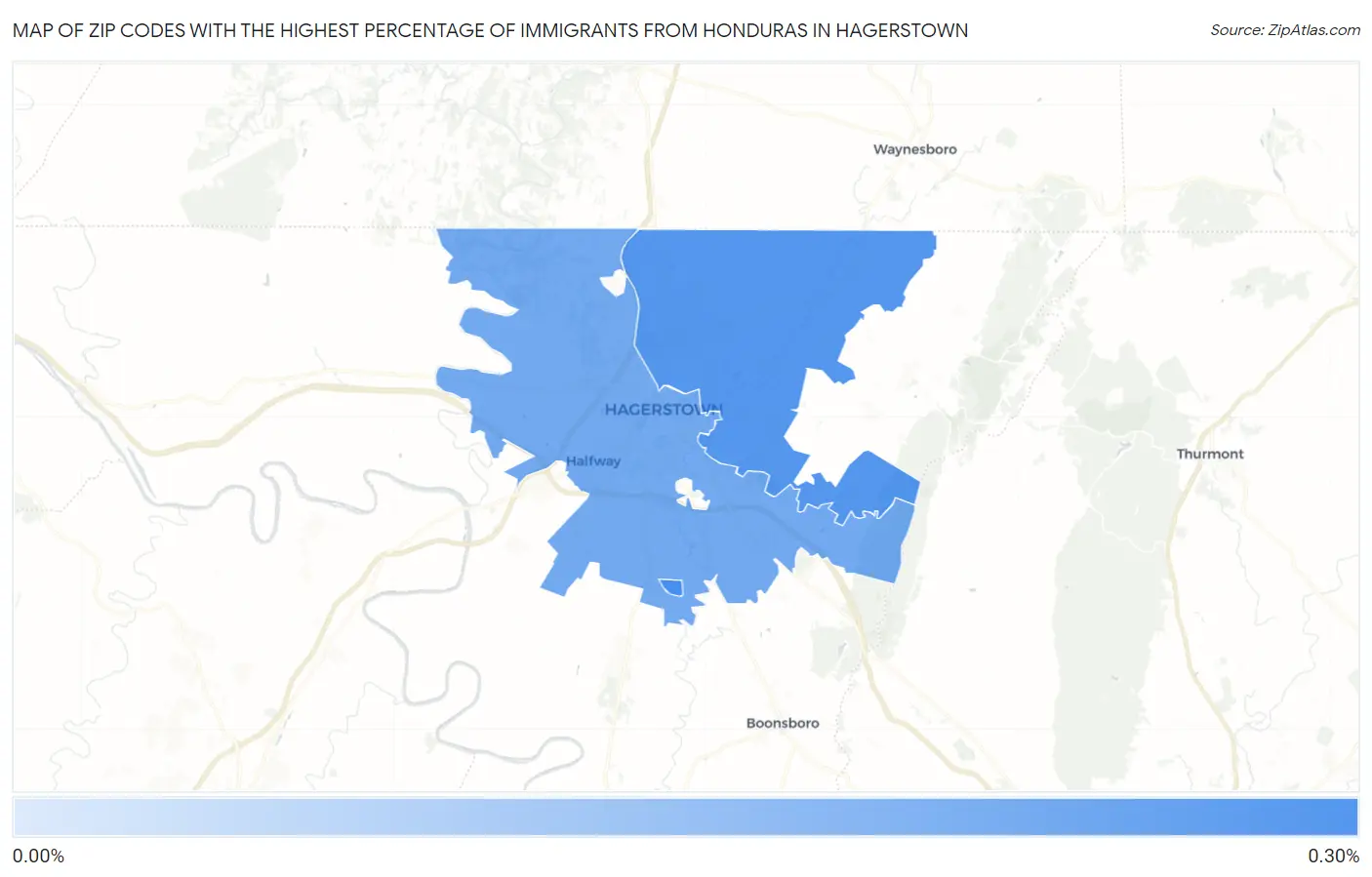 Zip Codes with the Highest Percentage of Immigrants from Honduras in Hagerstown Map
