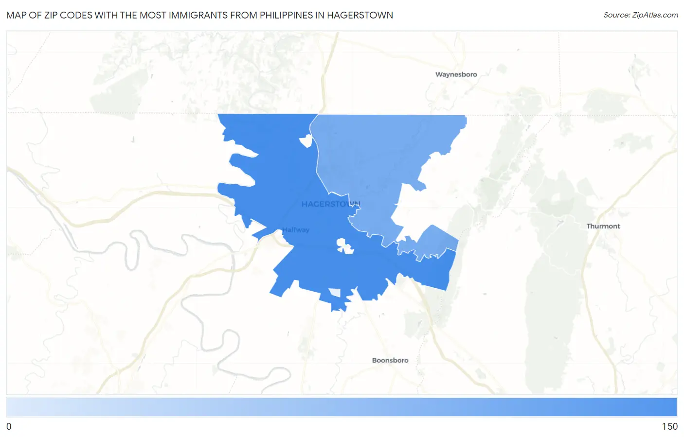 Zip Codes with the Most Immigrants from Philippines in Hagerstown Map