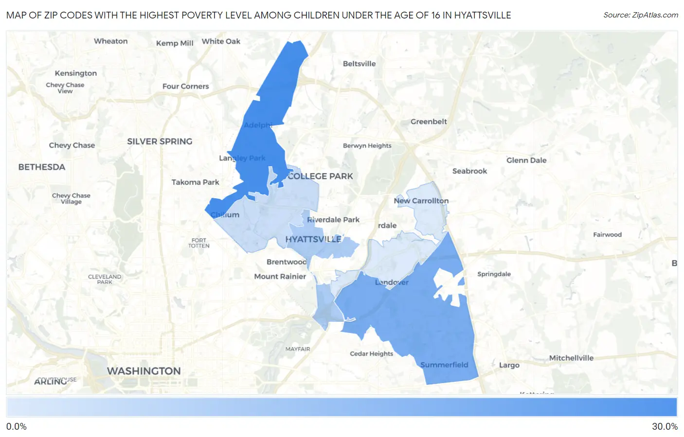 Zip Codes with the Highest Poverty Level Among Children Under the Age of 16 in Hyattsville Map