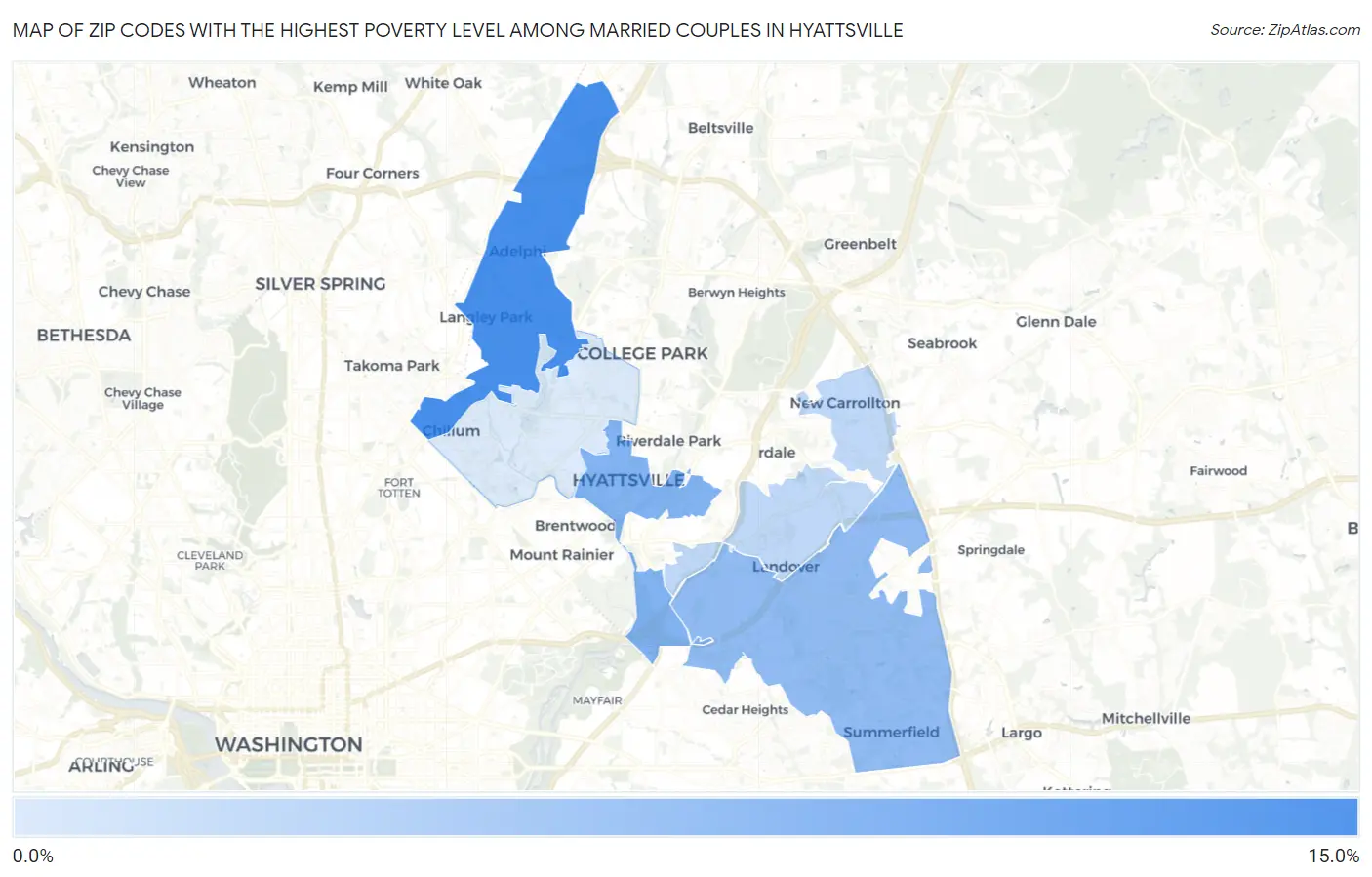 Zip Codes with the Highest Poverty Level Among Married Couples in Hyattsville Map